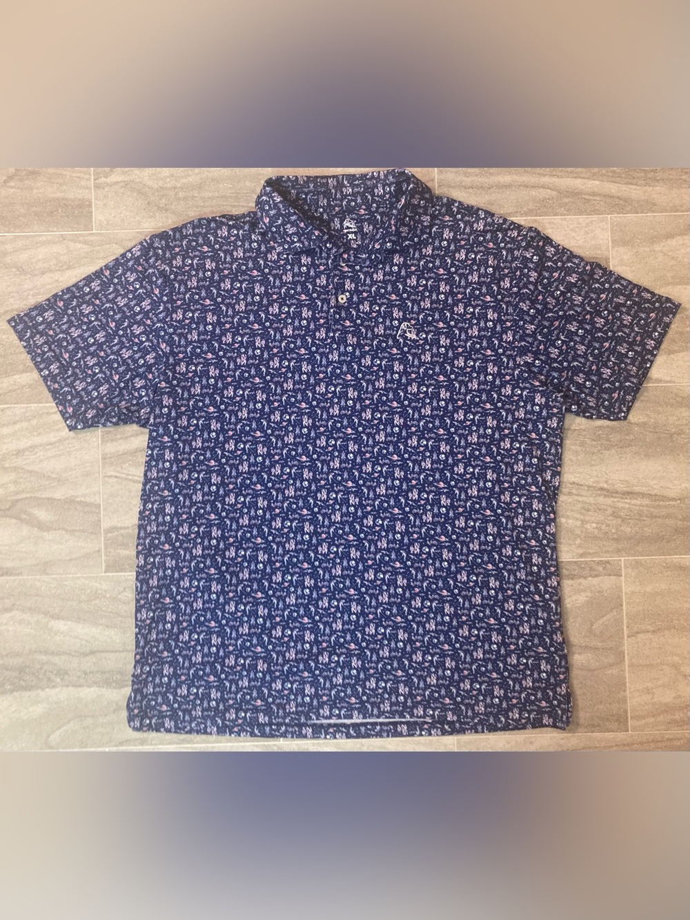 RHOBACK Men’s Performance Polo XL The Moon Bogey Astronauts Golf Shirt Blue